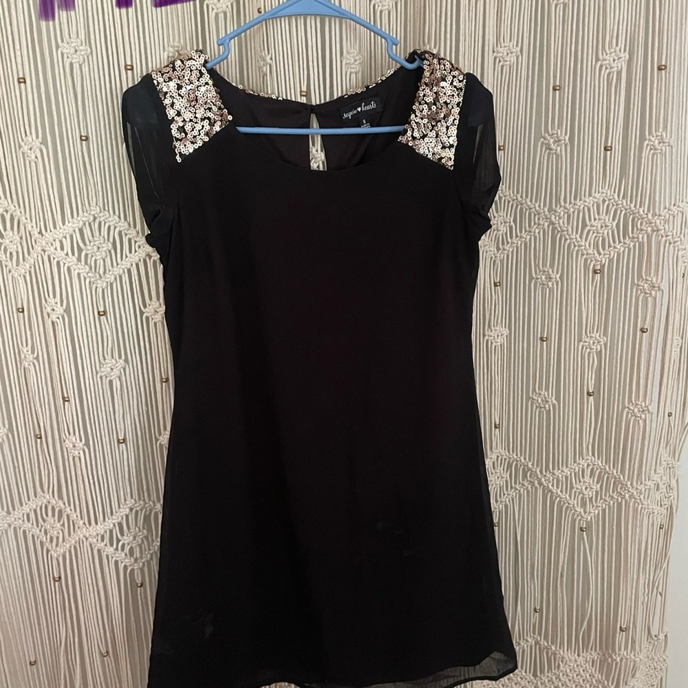 Sequin Hearts Black Dress with Silver Accents